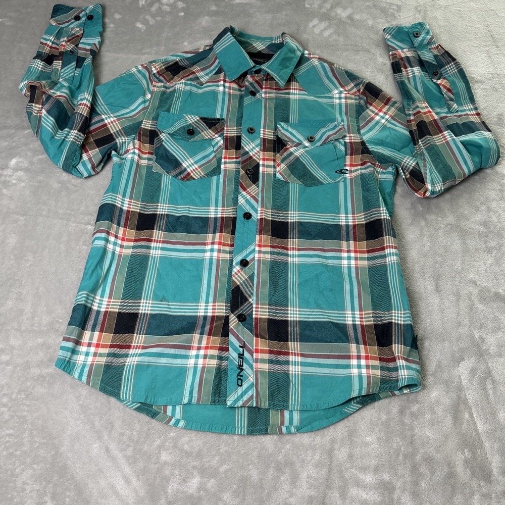 O'Neill Men's S Regular Green Plaid Button-Up Jacket Pockets